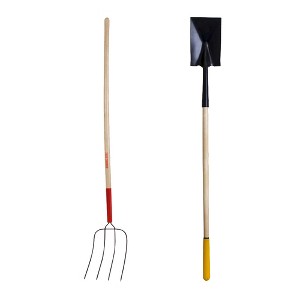 2-Piece Garden Tool Set with Long-Handle Square Point Shovel and Manure Fork - True Temper - 1 of 4