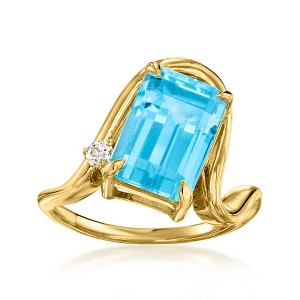 Ross-Simons 6.25 Carat Swiss Blue Topaz Ring With Lab-Grown Diamonds in 18kt Gold Over Sterling - 1 of 4