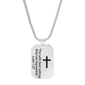 Steeltime 24" stainless steel "For with God nothing Shall be Impossible" dog tag pendant - 1 of 4