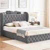 Upholstered Velvet Bed Frame With 4 Storage Drawers and Charging Station, Button Tufted Platform Bed With Wingback Headboard Shelf, Heavy Duty - 4 of 4