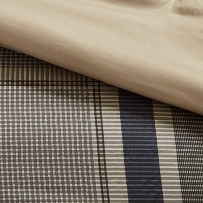 Navy and Taupe Plaid Twin Microfiber Bed in a Bag Set