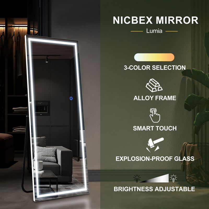 Neutypechic LED Rectangle Full Length Mirror Standing Mirror - 63"x20",White, 4 of 8