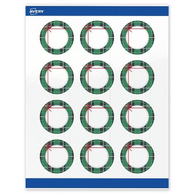 Avery Labels, 2" Diameter, Silver-Green Plaid, Glossy, 120ct