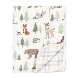 Hudson Baby Infant Boy Muslin Tranquility Quilt Blanket, Forest Animals, One Size - 1 of 2