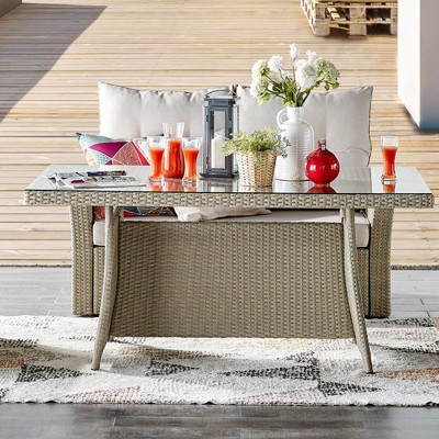 57" x 33" All-Weather Wicker Canaan Outdoor Cocktail Table Brown - Alaterre Furniture