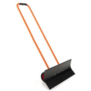 Gymax Metal Snow Shovel Efficient Snow Pusher w/ 30" Wide Blade & Adjustable Handle & All-Terrain Thick Wheels - 1 of 4