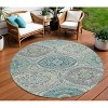 Teal Blue Fern Green And Beige Floral Washable Indoor Outdoor Area Rug - 2 of 4
