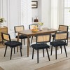 Natural Rattan Dining Chairs Set of 2, Velvet/PU Upholstered Kitchen Chairs - 3 of 4
