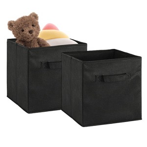 NewHome"2-Pack Foldable Black Non-Woven Fabric Storage Bins with Handles for Shelves & Closet Organization"Black - 1 of 4