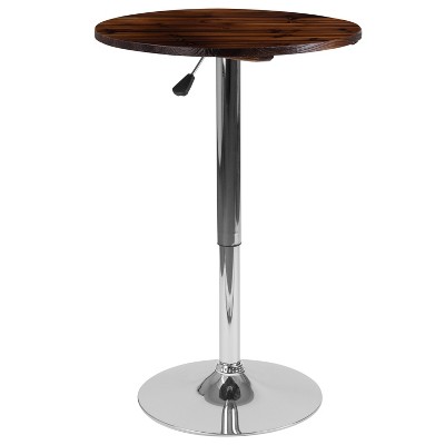 Flash Furniture 23.5'' Round Adjustable Height Rustic Pine Wood Table (Adjustable Range 26.25'' - 35.5'')