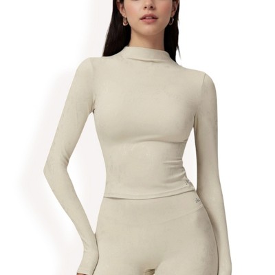 Anna-Kaci Active Women's High Neck Long Sleeve Active Top with Subtle Pattern