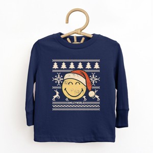 SmileyWorld Ugly Christmas Sweater Distressed - Toddler Long Sleeve Graphic Tee - 1 of 4