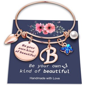 Butterfly Initial Bracelets for Teen Girls and Women with Crystal Butterfly and Pearl, Expandable Bangle - 1 of 4