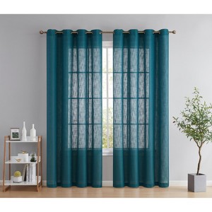 HLC.ME Abbey Faux Linen Textured Semi Sheer Privacy Light Filtering Window Grommet Thick Curtain Panels, Set of 2 - 1 of 4