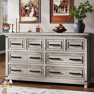 Jojoka 8 Drawer Rustic Dresser for Bedroom, Farmhouse Wooden Chest of Drawers with Handles, Storage Organizer for Living Room - 1 of 4