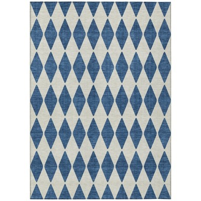 Navy Blue And Ivory Geometric Washable Indoor Outdoor Area Rug