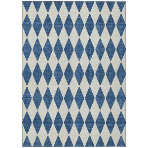 Navy Blue And Ivory Geometric Washable Indoor Outdoor Area Rug - 1 of 4