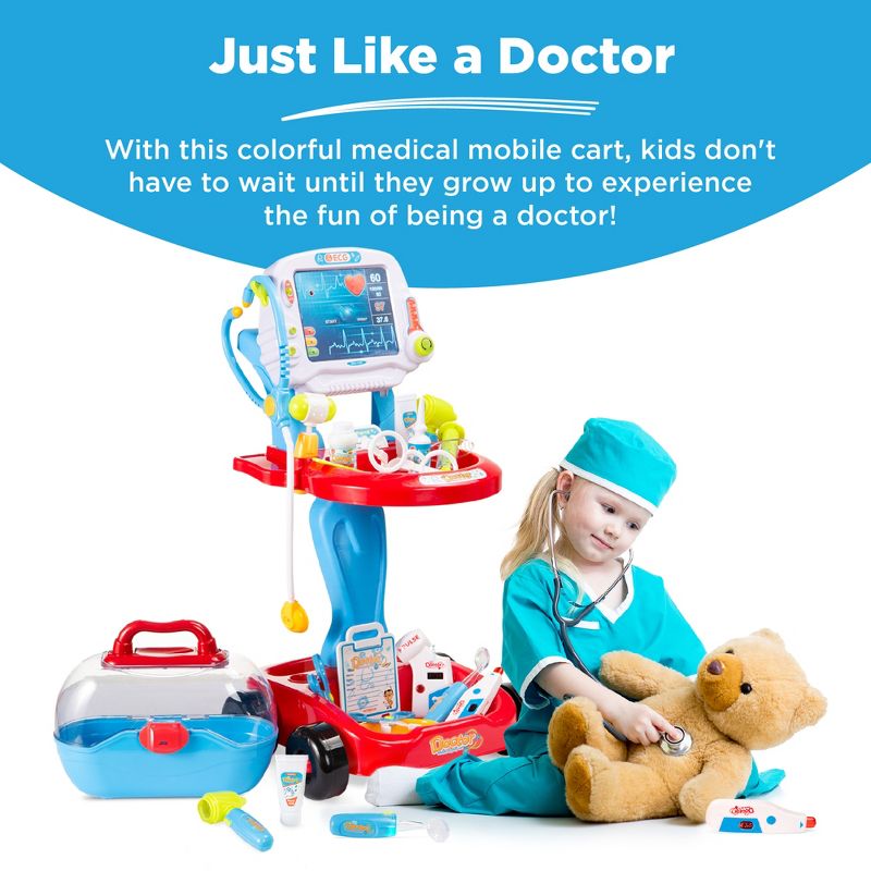 Best Choice Products Play Doctor Kit for Kids, Pretend Medical Station Set with Carrying Case, Mobile Cart, 2 of 8