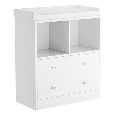 Changing Table Dresser, Nursery Baby Dresser with 2 Drawers and Two open storage compartments, Modern Diaper Changing Station for Bedroom, Kids Room