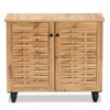 Winda Wood 2 Door Shoe Cabinet Oak Brown/Black - Baxton Studio: Contemporary Design, 3 Fixed Shelves - 2 of 4