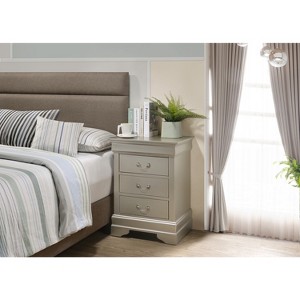 HomeStock Silver Champagne Nightstand 29x21x16 with Three Drawers, Compact Bedside Table for Storage and Elegant Bedroom Accent - 1 of 4
