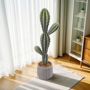 1PC EVA Realistic Fake Cactus Plant 35Inch Artificial Large Prickly Textured Cactus with Pot for Indoor Outdoor Home Office Living Room Bedroom Entry - 1 of 4