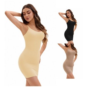 INSPIRE CHIC Women's 3 Packs Adjustable Spaghetti Strap Cami Full Slips Tummy Control Under Dress Nightwear - 1 of 4