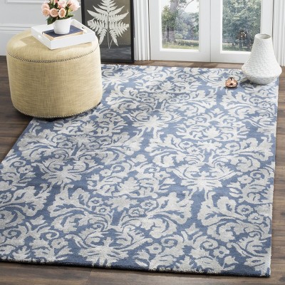 Navy and Grey Hand-Tufted Wool Rectangular Area Rug
