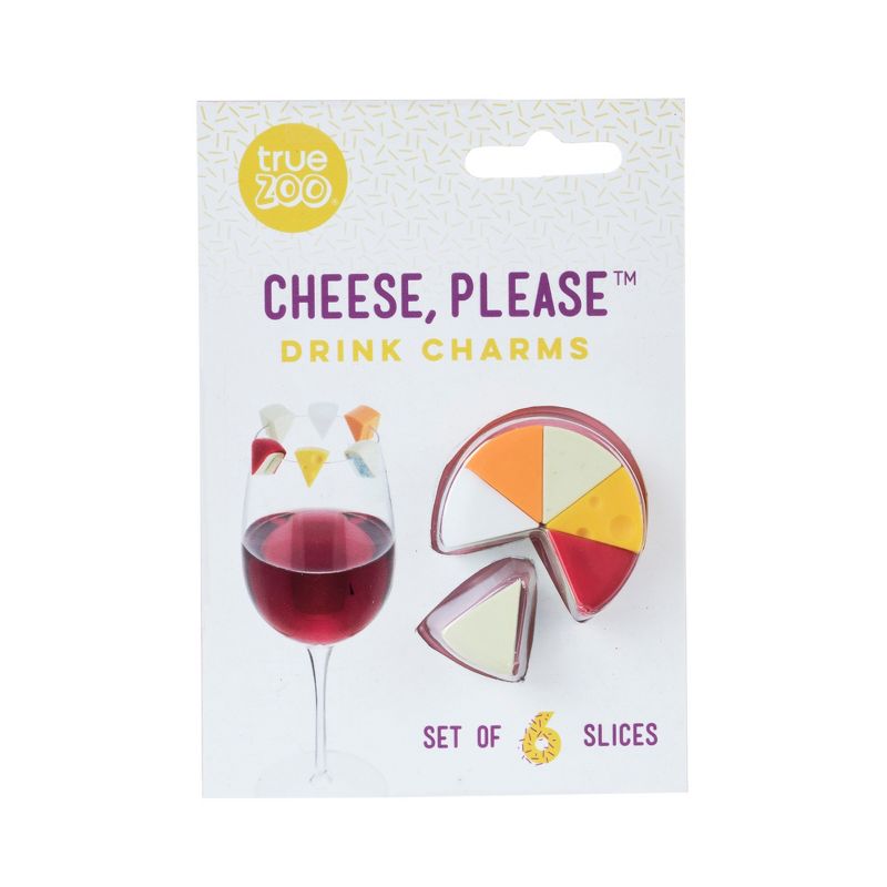 True Zoo Cheese Wine Glass Markers and Drink Glass Charms - Wine Accessories - Multi Color Wine Charm Sets of 6, 4 of 5