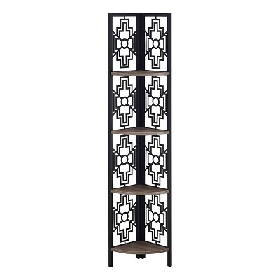 Monarch Specialties Bookshelf Bookcase Etagere Corner 4 Tier 62InchH Office Bedroom Metal Laminate Brown Black Transitional