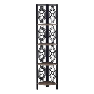 Monarch Specialties Bookshelf Bookcase Etagere Corner 4 Tier 62InchH Office Bedroom Metal Laminate Brown Black Transitional - 1 of 4