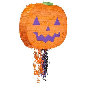 Spooky Central Small Pumpkin Pinata for Halloween Party Supplies, Small with Pull Strings, Halloween Decor, Orange, 17 x 13 x 3 In - 1 of 4