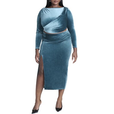 ELOQUII Women's Plus Size Velvet Maxi Skirt With Slit