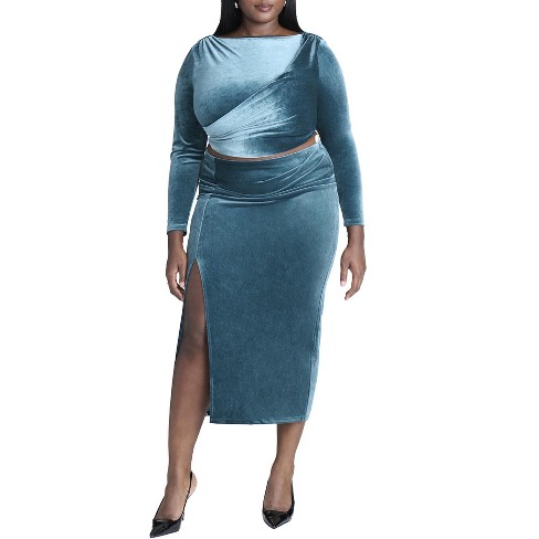 Eloquii Women s Plus Size Velvet Maxi Skirt With Slit 20 Teal Target
