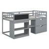 Low Loft Bed with Rolling Desk and Storage Shelves, Wood Twin Size Loft Beds with 2 Drawers and Chalkboard for Kids - 4 of 4