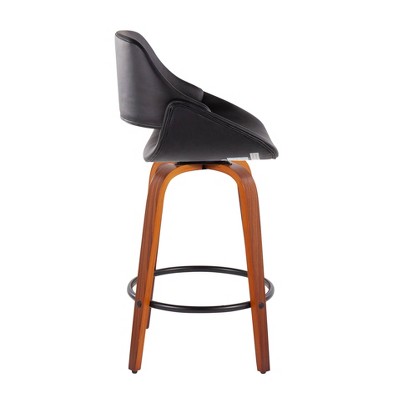 Walnut and Black Metal Swivel Adjustable Counter Stool, Set of 2