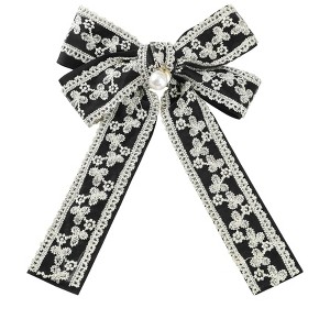 INSPIRE CHIC Women's Ribbon Lace Brooch Bow Vintage Tie Pin Clip Bow Tie with Pearls - 1 of 4