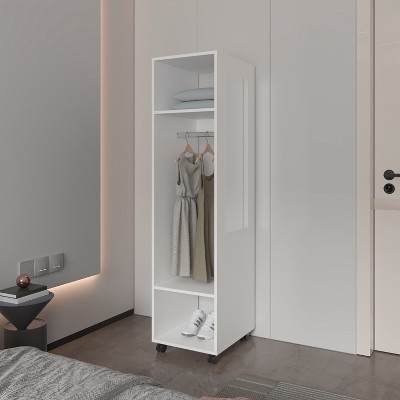 63" H Wardrobe in Melamine with Mirror and Open Storage