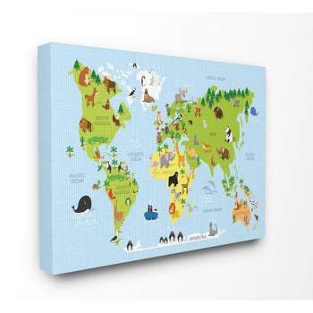 16"x1.5"x20" World Map Cartoon and Colorful Stretched Canvas Kids' Wall Art - Stupell Industries