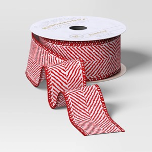 30' Christmas Fabric Ribbon Red White Grosgrain Chevron - Wondershop™ - 1 of 3