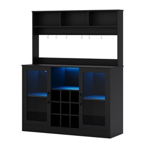 Modern Wood Wine Bar Cabinet with Storage, Shelves Hooks for Living Room, Kitchen - 1 of 4