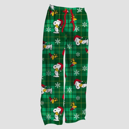 Men s Peanuts Fleece Pajama Pants Green Target
