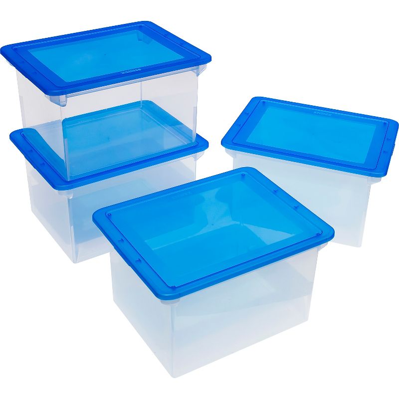 Storex Plastic File Tote Storage Box Letter/Legal Snap-On Lid Clear/Blue 61508U01C, 4 of 5