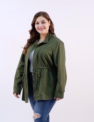 Agnes Orinda Women's Plus Size Lightweight Zipper Drawstring Waist