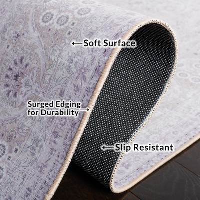 Beige Easy-Care Synthetic 6' x 9' Non-Slip Area Rug