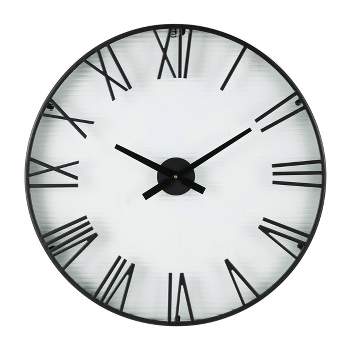 28"x28" Metal Wall Clock with Clear Glass Clock Face Black - Olivia & May