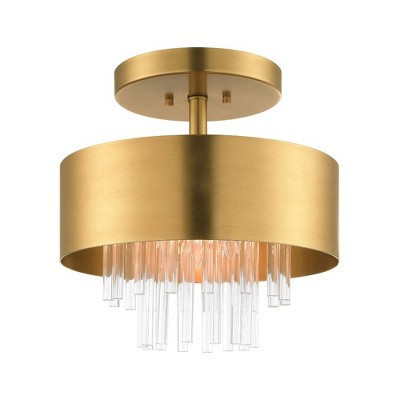 Elysian Crystal Rod 3-Light Brass Drum Indoor/Outdoor Ceiling Fixture
