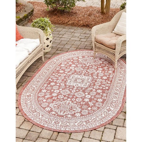 Unique Loom 3' 3 X 5' 3 Oval Indoor/outdoor Aztec Rust Red Area Rug ...