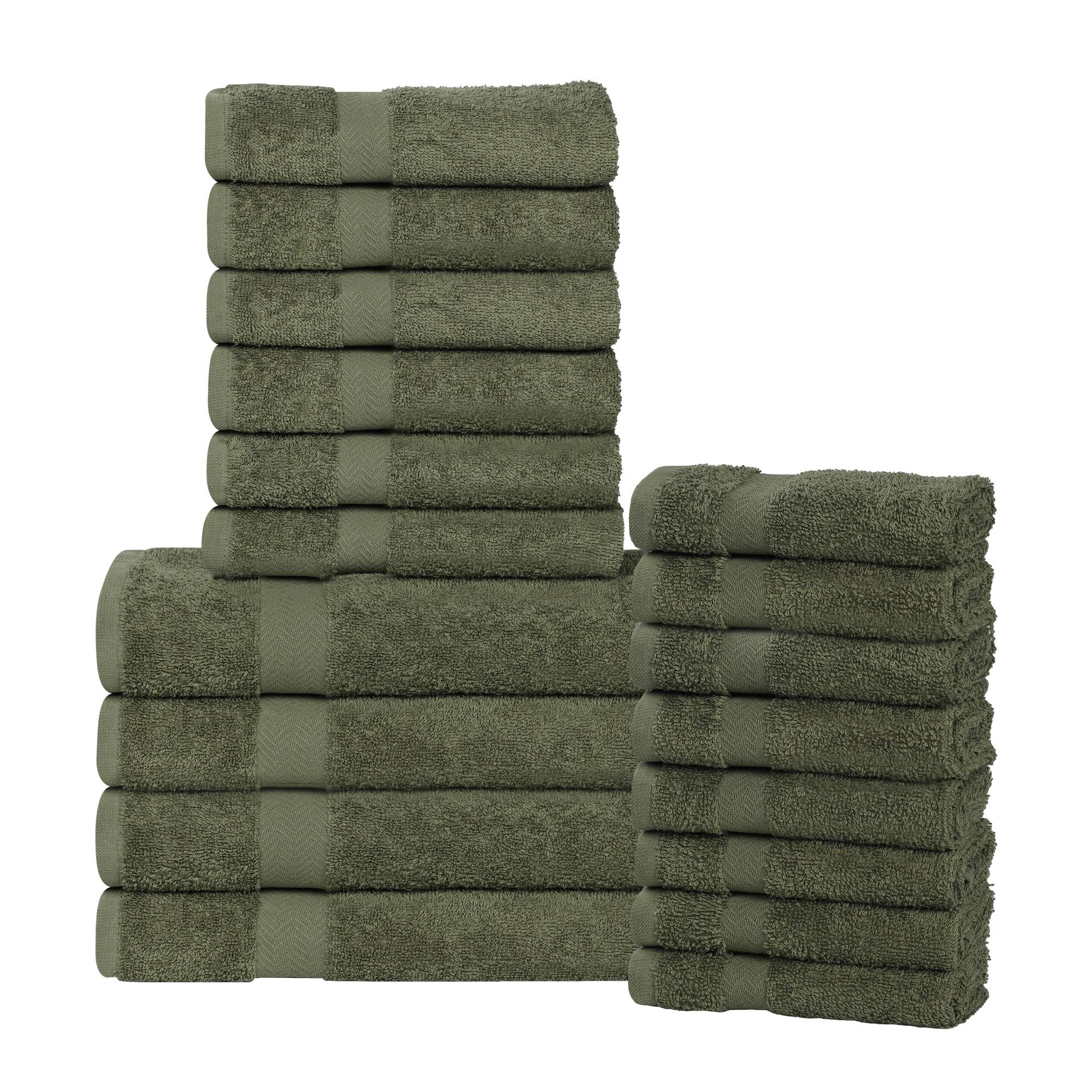 Quick-Drying Cotton 18-Piece Assorted Towel Set, Forest Green - Blue Nile Mills