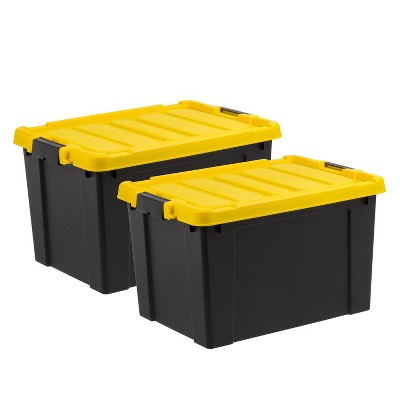 Heavy Duty Black and Yellow Stackable Storage Totes with Lids